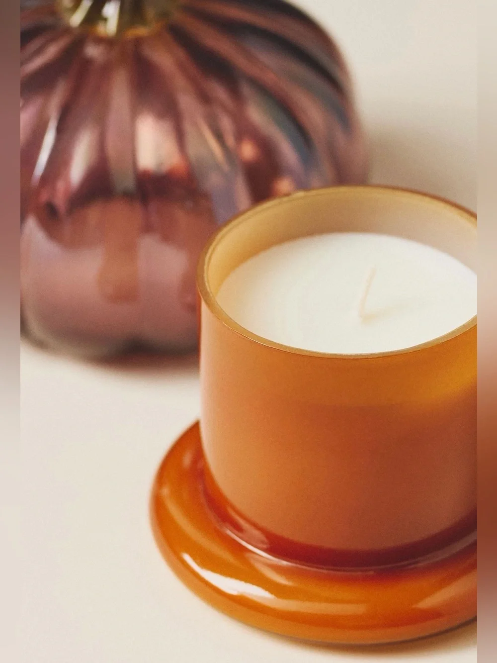 Anthropologie Woody White Birch & Pumpkin Glass Cloche Candle  NWT